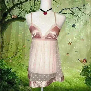 Y2k Satin Baby Pink Polka Dot Mini Slip